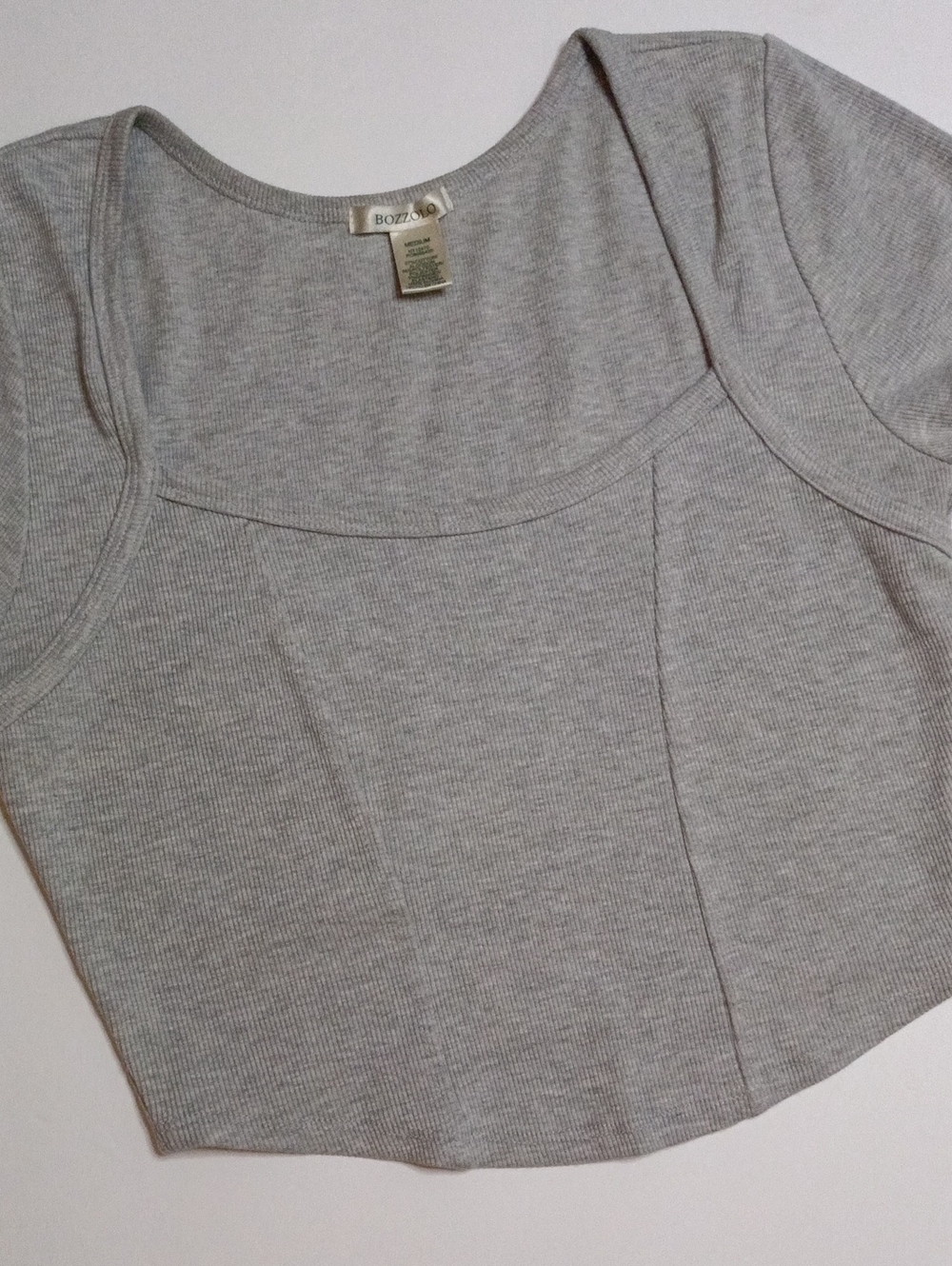 Light Gray Ribbed Short Sleeve Cropped Top T-Shirt